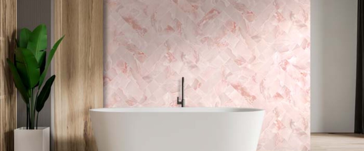 Interior of minimalistic bathroom with white and wooden walls, wooden floor, comfortable white bathtub and potted plant. Concept of relaxation. 3d rendering